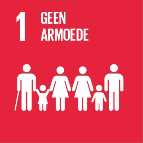 SDG 1 Geen armoede. Poppetjes die alle generaties van jong tot oud weergeven.