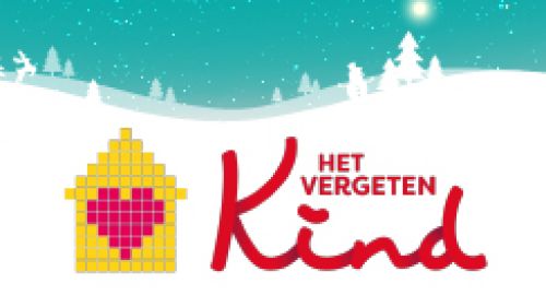 Het logo Stichting het vergeten kind met daarachter een winters sfeerbeeld.